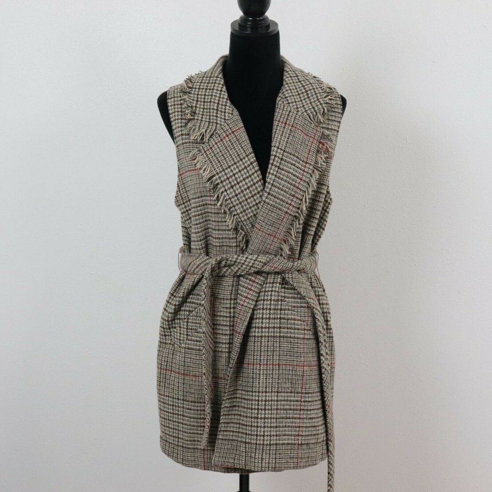 Wit & Wisdom Small (to Med) Tweed/Houndstooth Vest Wrap Cardigan-Jacket with Tie